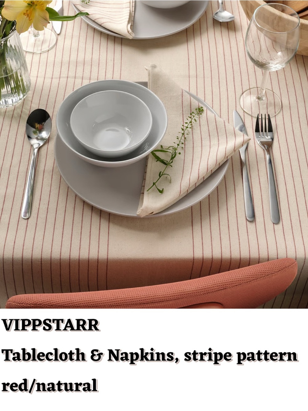 Red & Natural Stripe Tablecloth with (4) Napkins